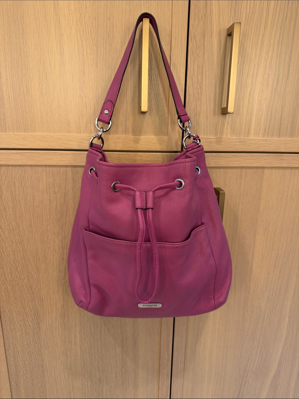 Coach light purple leather Avery Drawstring Bag.
